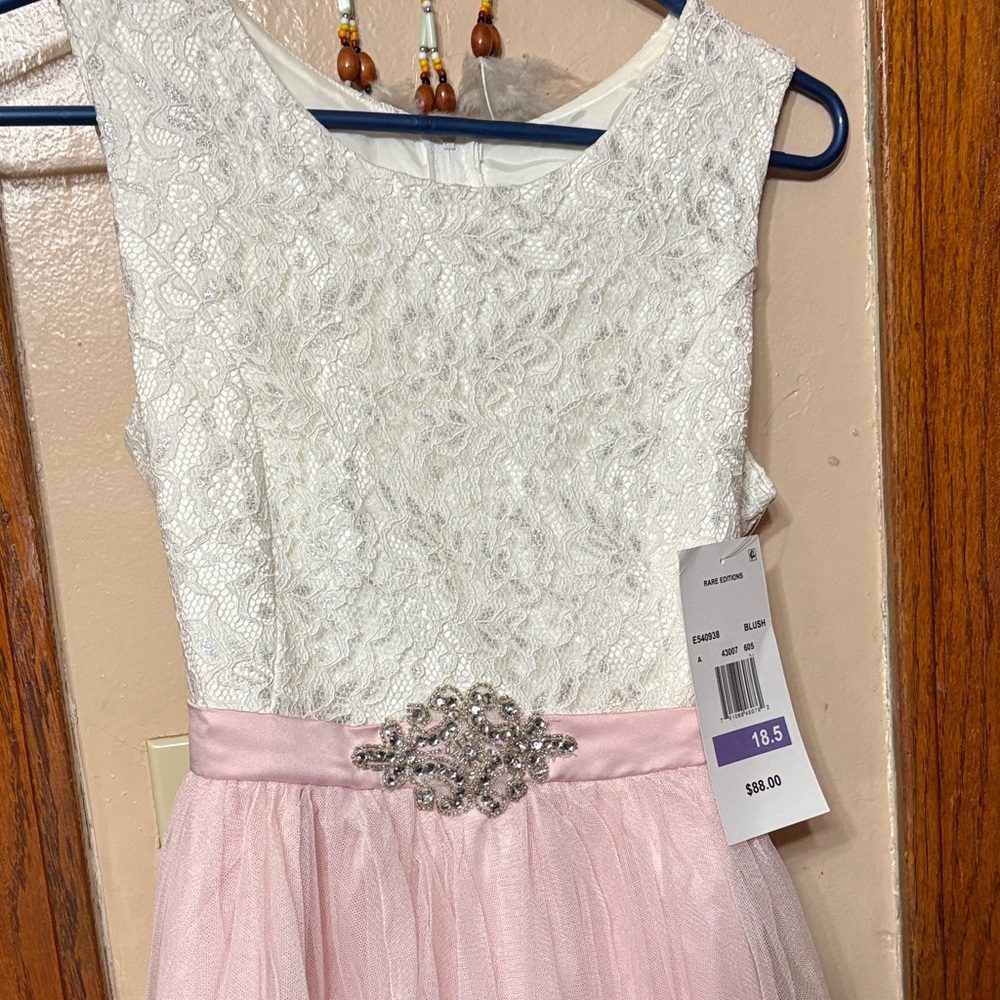 Speechless White Lace and Pink Tulle Kids Dress